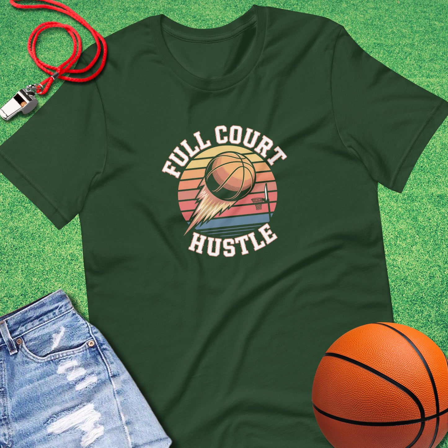 Full Court Hustle T-Shirt in Forest - Vintage Basketball T-Shirt | Sideline Gods