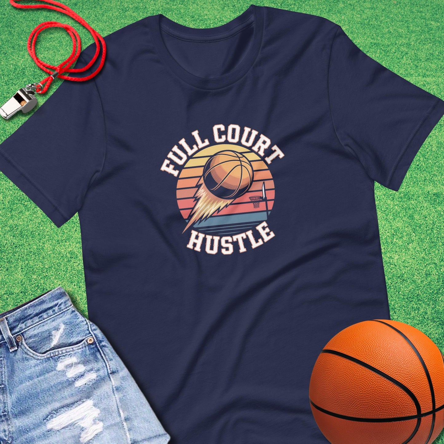 Full Court Hustle T-Shirt in Navy - Retro BBall T-Shirt | Sideline Gods