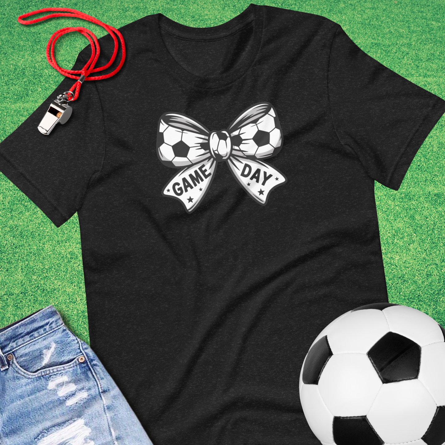 Soft cotton soccer shirt with stylish soccer bow design for players and fans