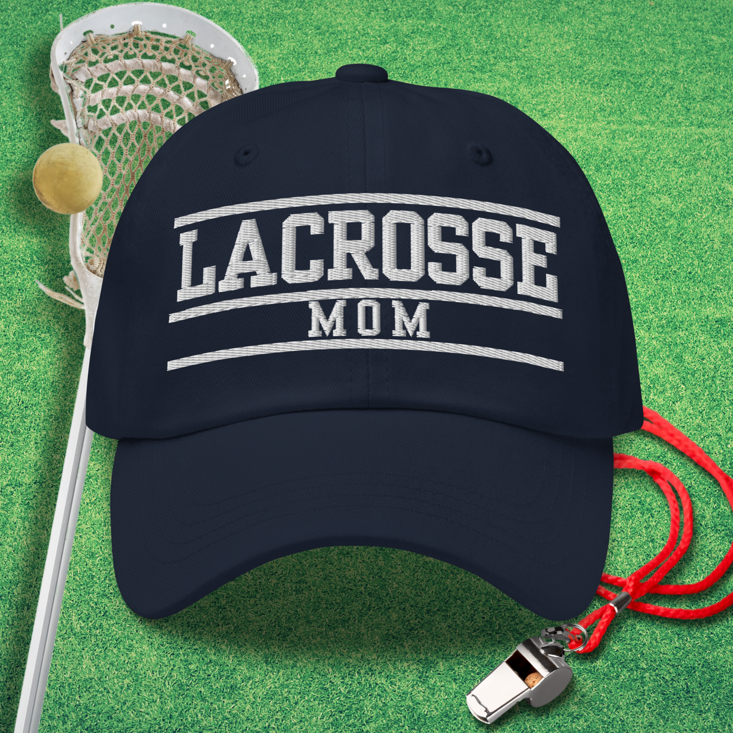 Black Lacrosse Mom hat with embroidered text design, perfect for game days