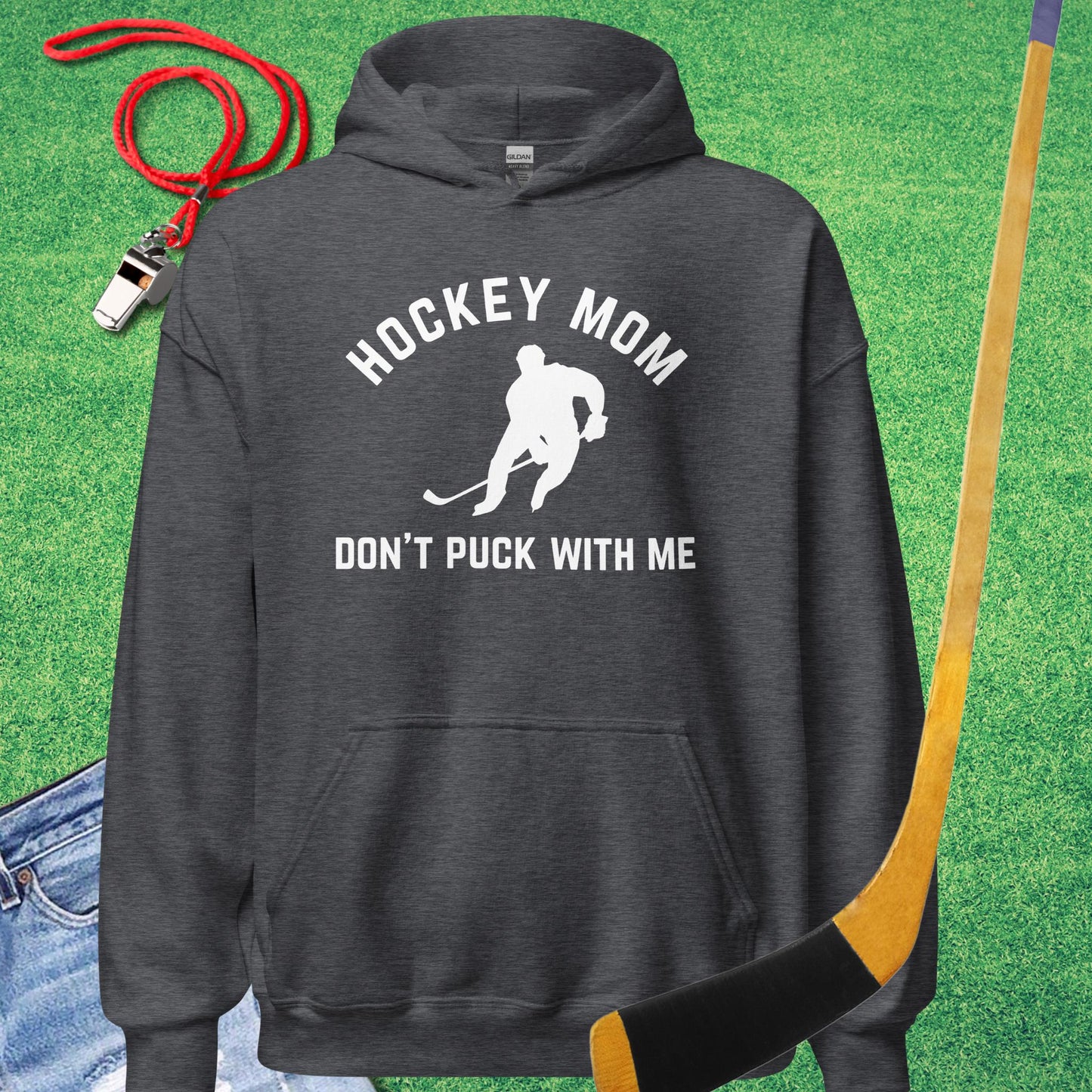 Hockey Mom Don't Puck With Me Hoodie in Dark Heather - Hockey Mom Hoodie | Sideline Gods