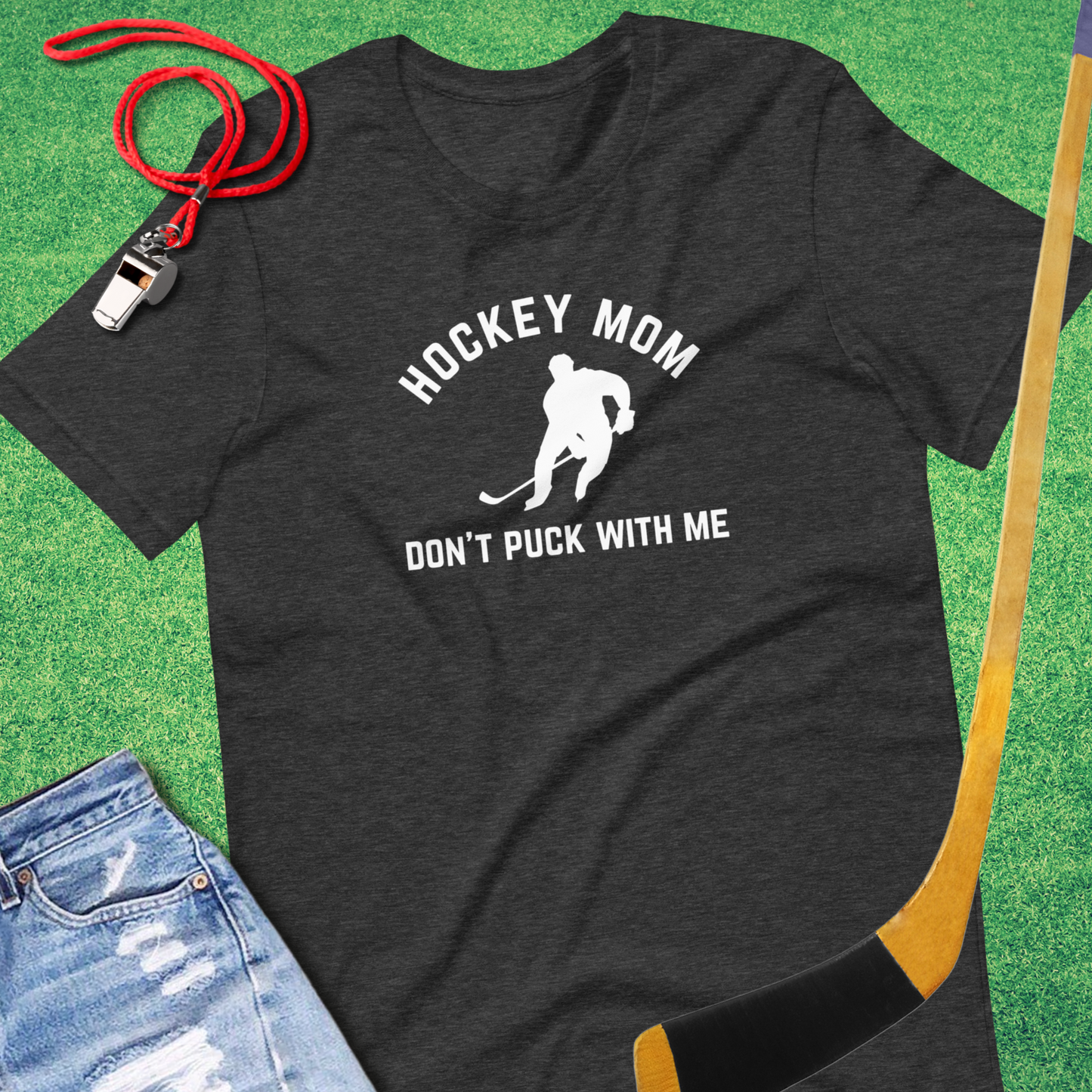 Hockey Mom Don't Puck With Me T-Shirt in Dark Grey Heather - Cute Ice Hockey Mom T-Shirt | Sideline Gods
