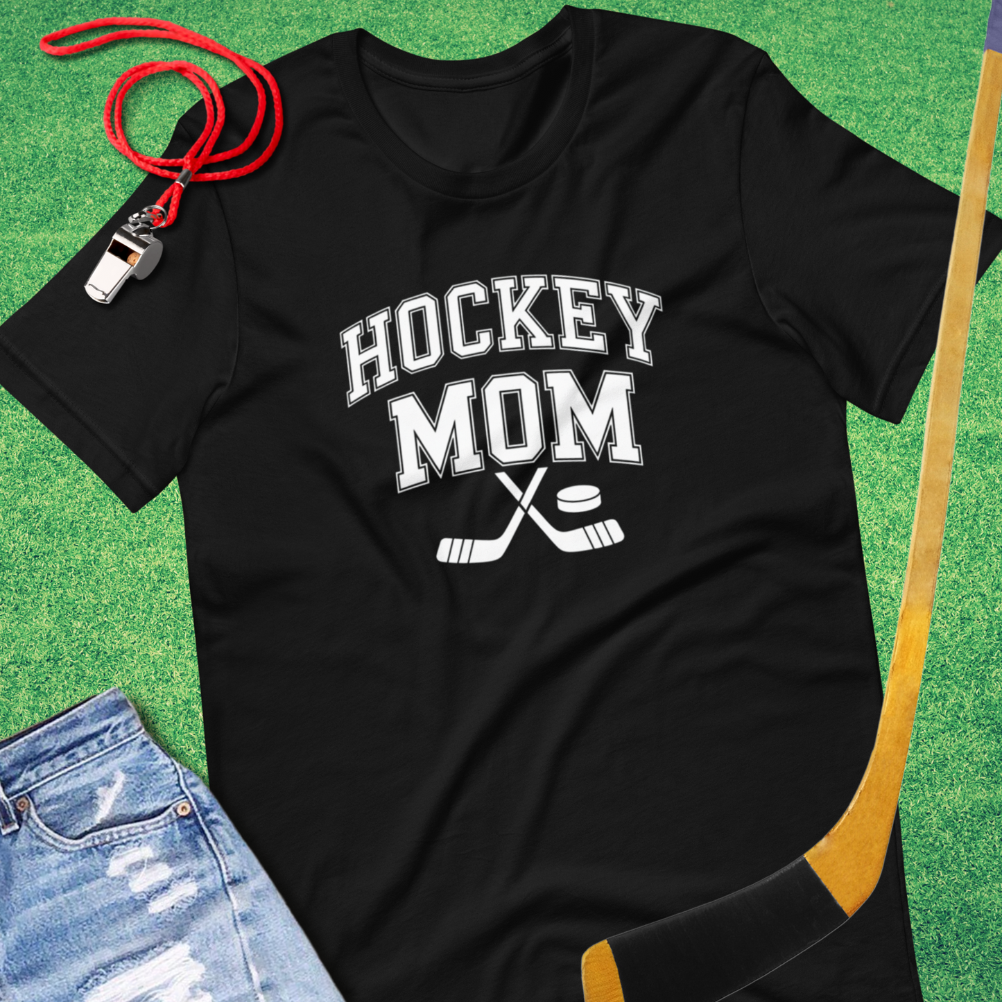 Hockey Mom Sticks and Puck T-Shirt in Black - Ice Hockey Mom Spirit | Sideline Gods