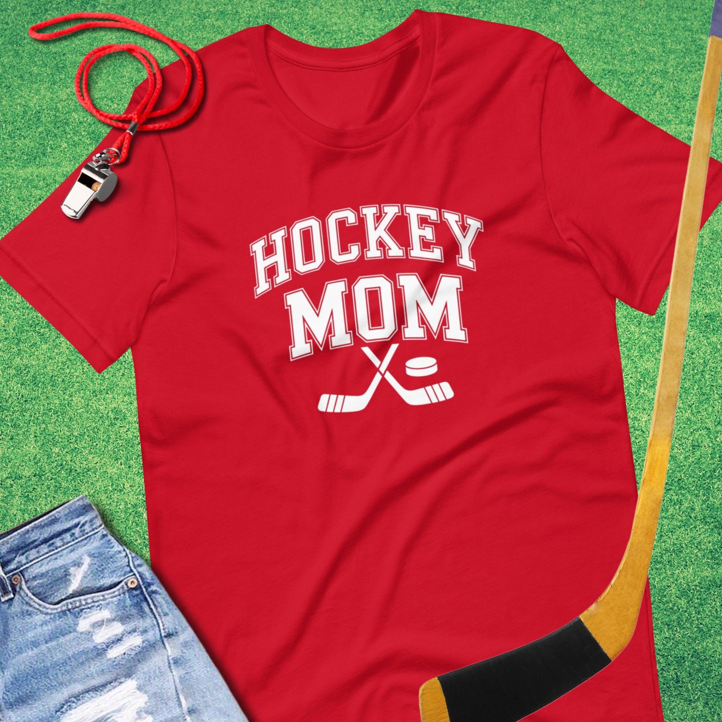 Hockey Mom Sticks and Puck T-Shirt in Red - Rink Mom T-Shirt | Sideline Gods