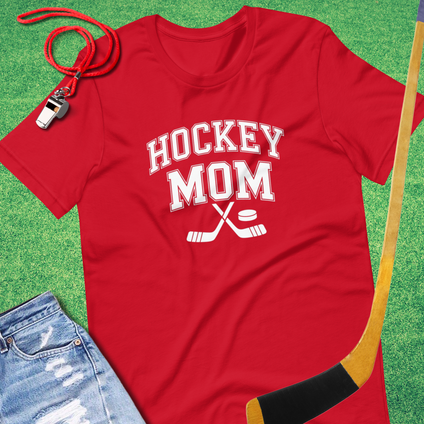 Hockey Mom Sticks and Puck T-Shirt in Red - Rink Mom T-Shirt | Sideline Gods