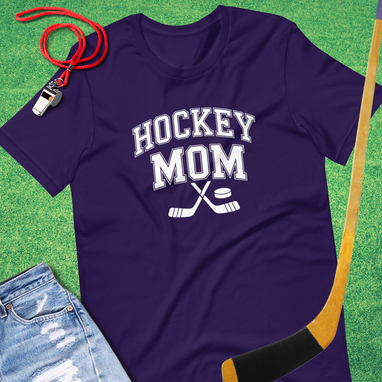 Hockey Mom Sticks and Puck T-Shirt in Team Purple - Ice Hockey Mom Gift | Sideline Gods