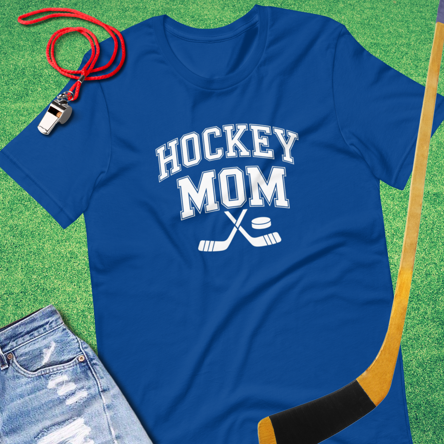Hockey Mom Sticks and Puck T-Shirt in True Royal - Ice Hockey Mom Tournament T-Shirt | Sideline Gods