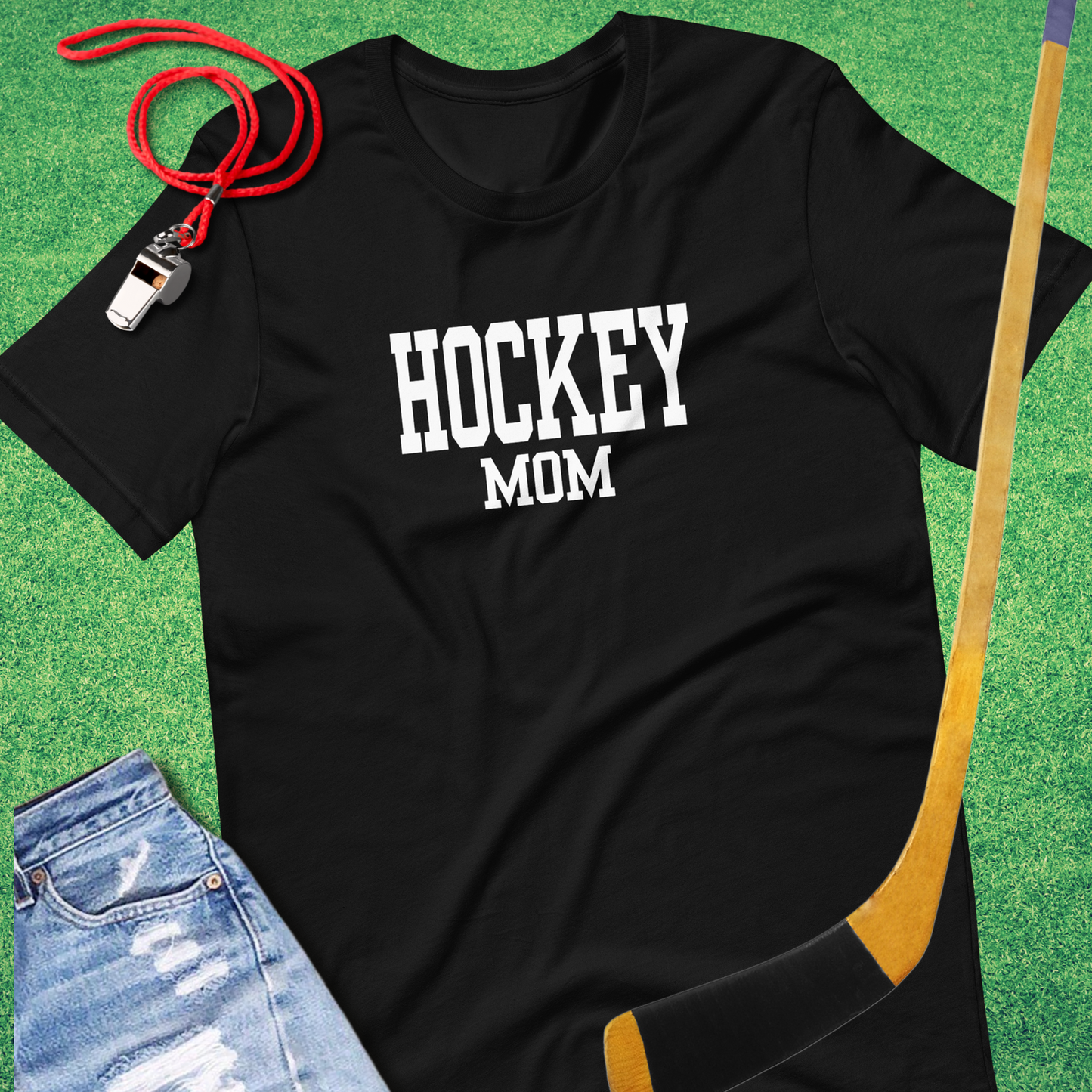 Hockey Mom Varsity T-Shirt in Black - Funny Ice Hockey Gear | Sideline Gods