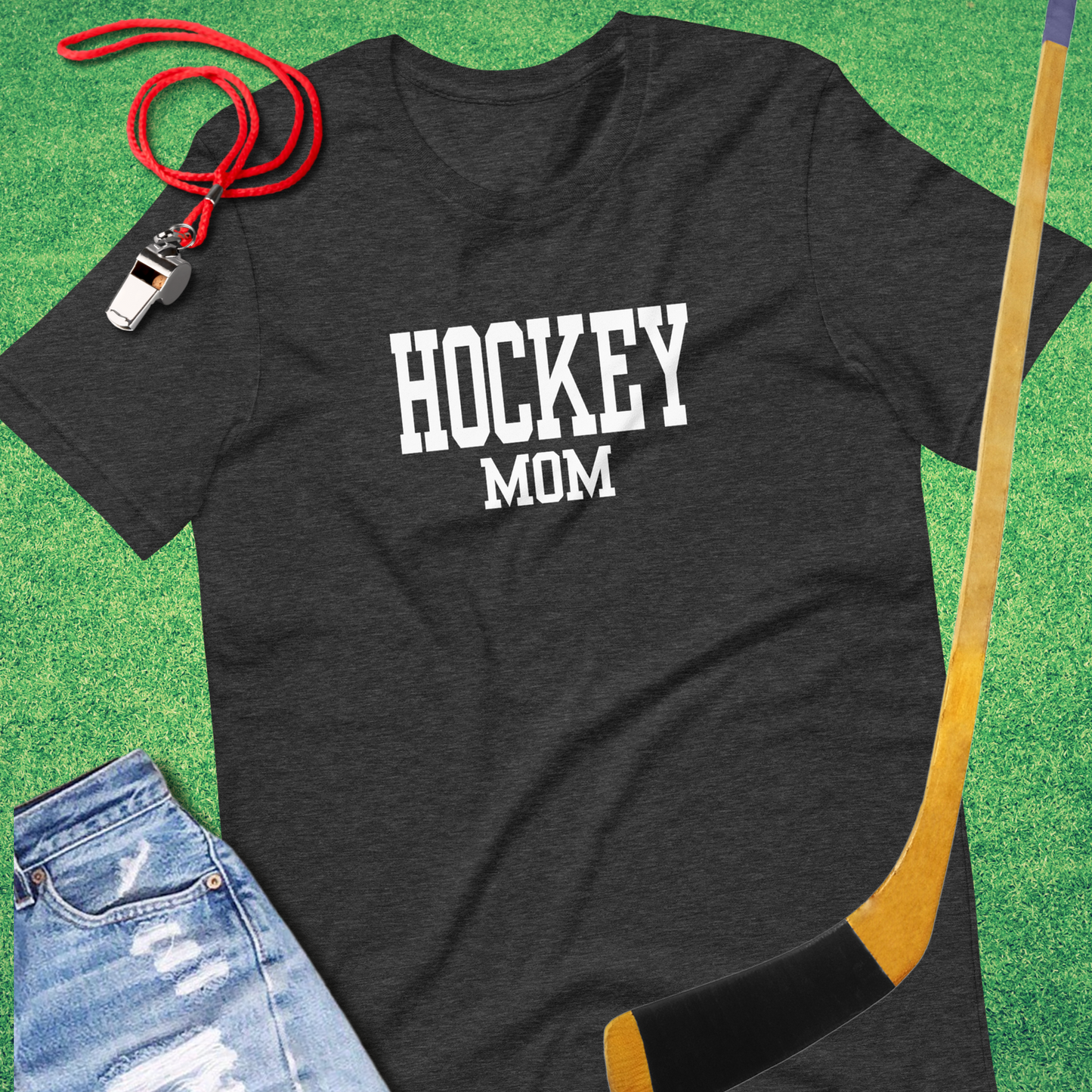 Hockey Mom Varsity T-Shirt in Dark Grey Heather - Humorous Hockey T-Shirt | Sideline Gods
