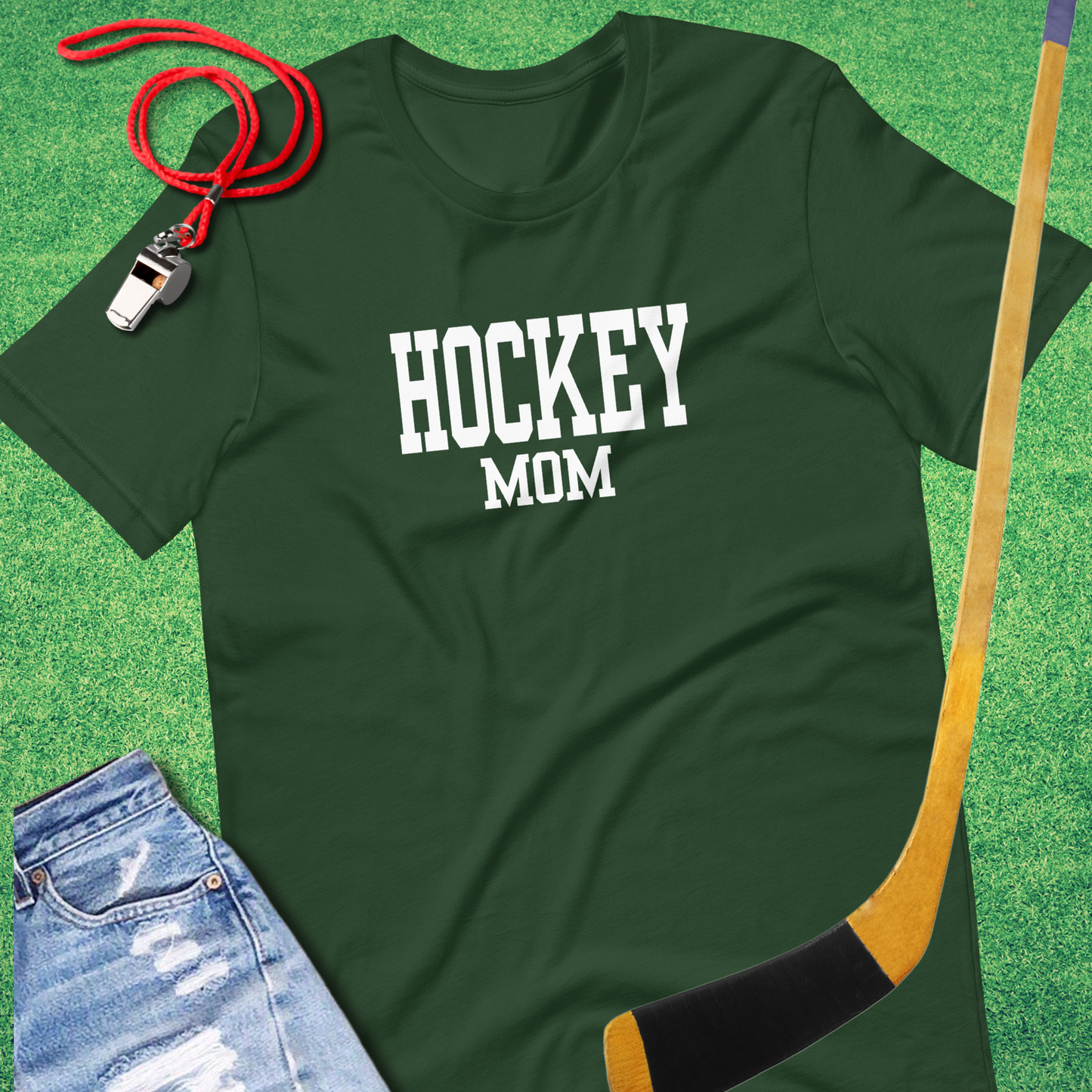 Hockey Mom Varsity T-Shirt in Forest - Humorous Ice Hockey T-Shirt | Sideline Gods