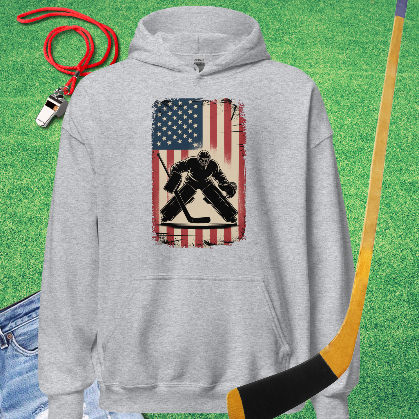 Hockey Player Flag Hoodie in Sport Grey - American Hockey Hoodie | Sideline Gods