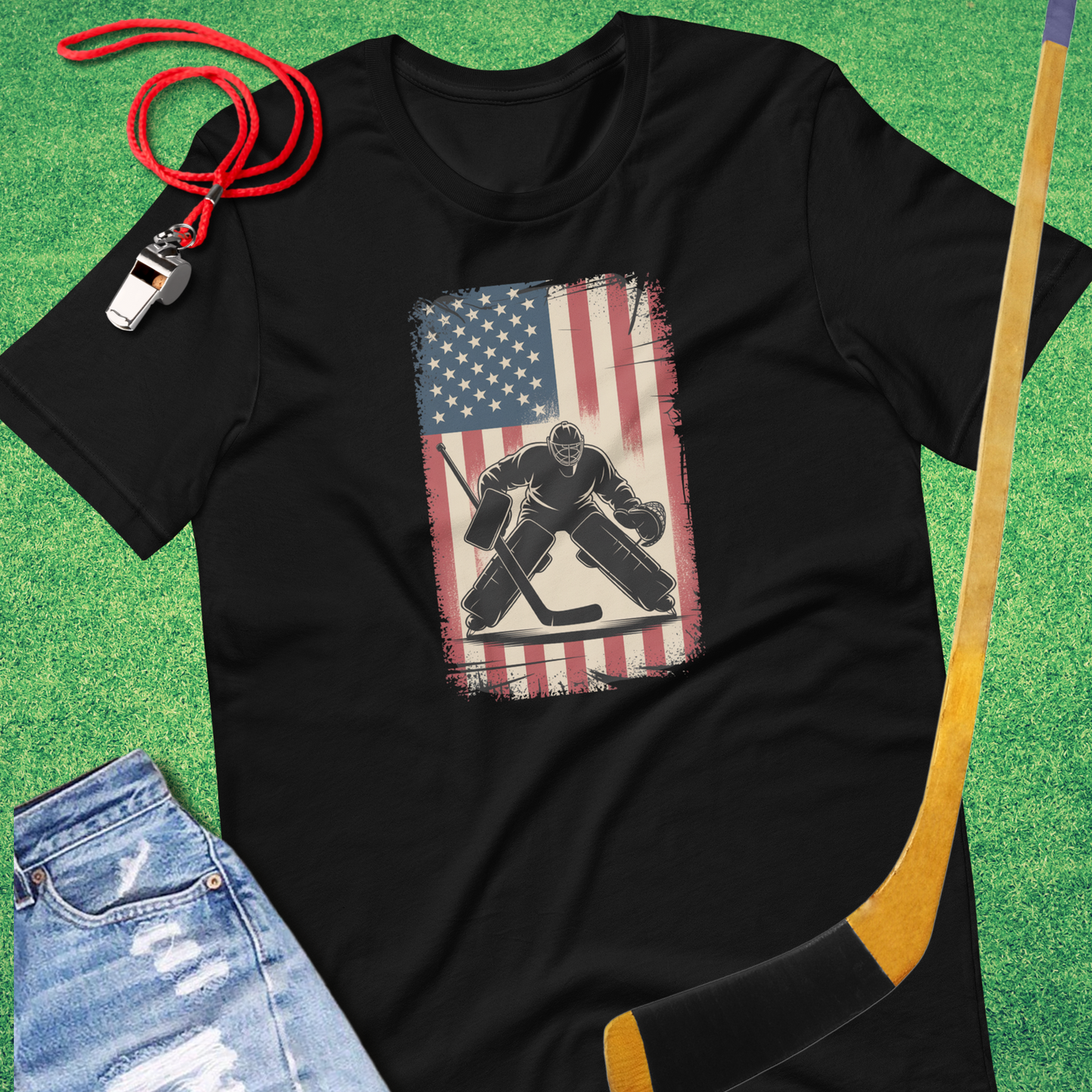 Hockey Player Flag T-Shirt in Black - American Hockey T-Shirt | Sideline Gods