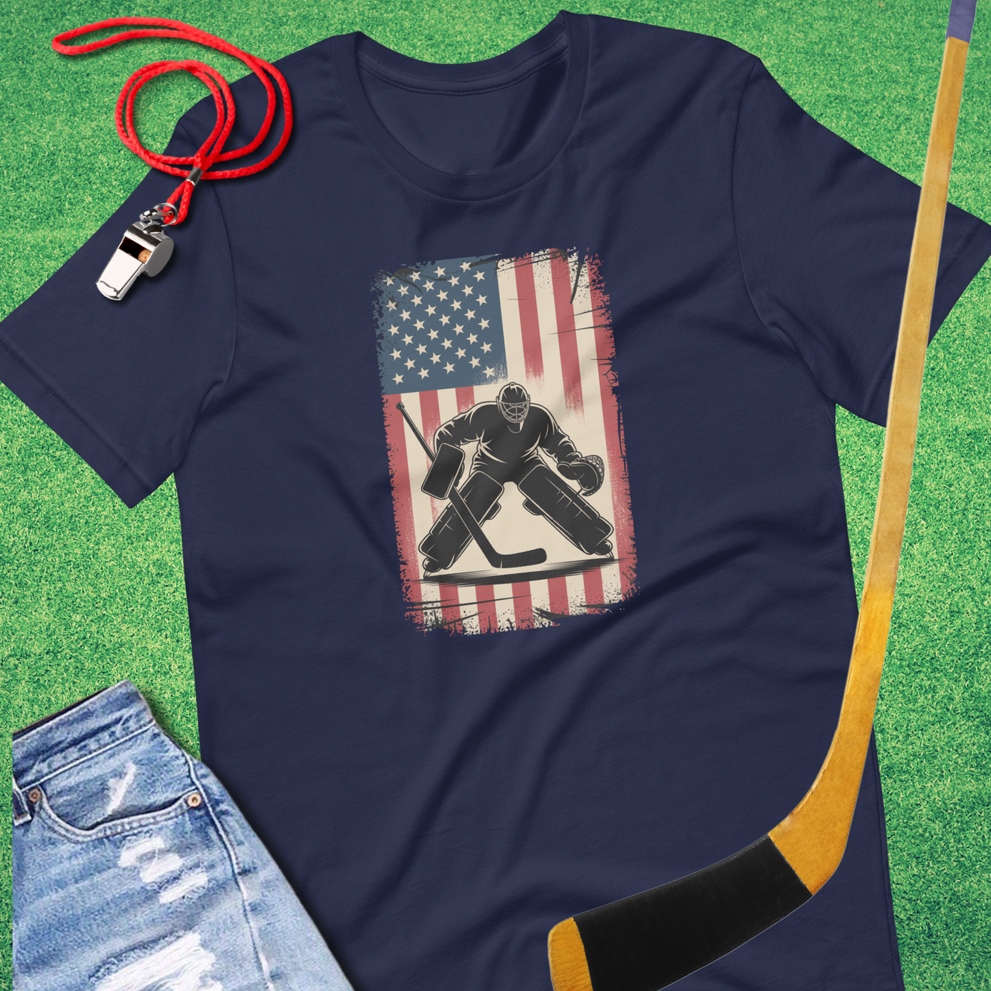 Hockey Player Flag T-Shirt in Navy - Patriotic Hockey T-Shirt | Sideline Gods