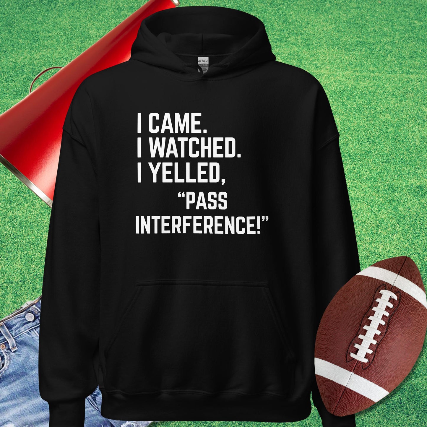 I Came I Watched I Yelled "Pass Interference" Hoodie in Black - Sarcastic Football Hoodie by Sideline Gods