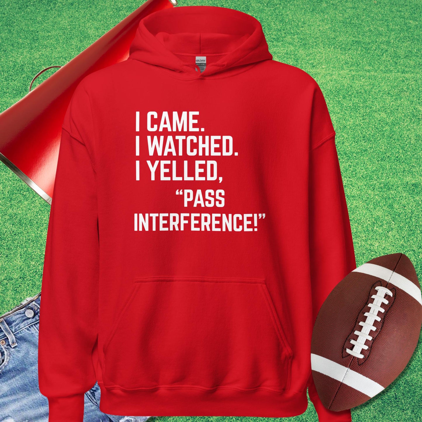 I Came I Watched I Yelled "Pass Interference" Hoodie in Red - Football Tailgating [product_type} by Sideline Gods