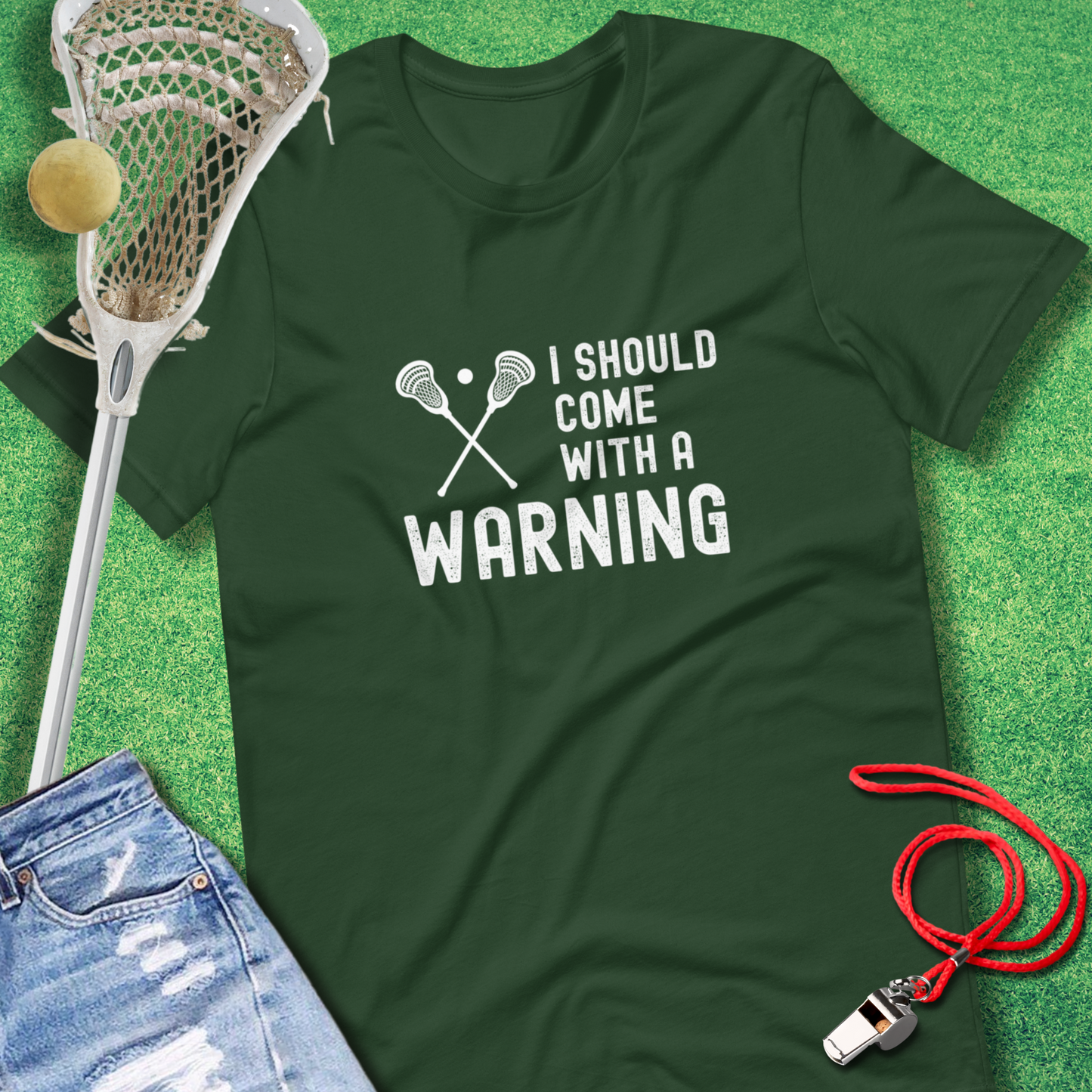I Should Come With a Warning T-Shirt in Forest - Humorous Lax T-Shirt | Sideline Gods