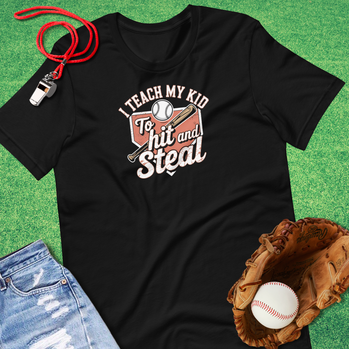I Teach My Kid to Hit and Steal T-Shirt in Black - Baseball Parent Spirit | Sideline Gods