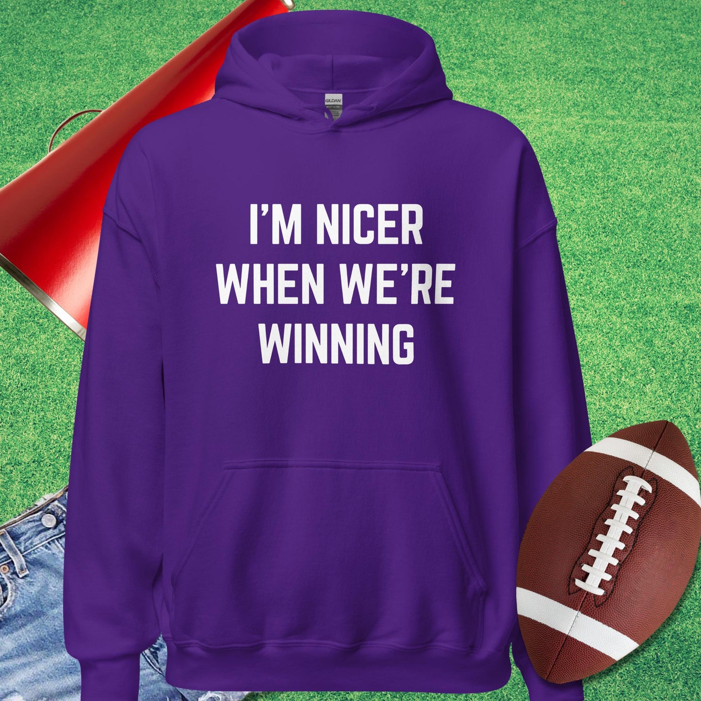 I'm Nicer When We're Winning Hoodie in Purple - Funny Football Gift by Sideline Gods