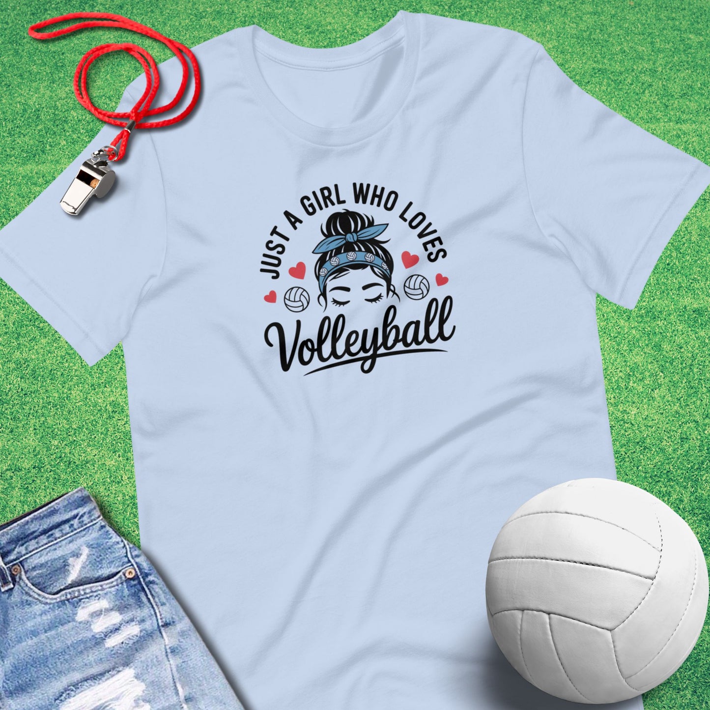 Just A Girl Who Loves Volleyball T-Shirt in Baby Blue - Volleyball Apparel for Players and Fans | Sideline Gods