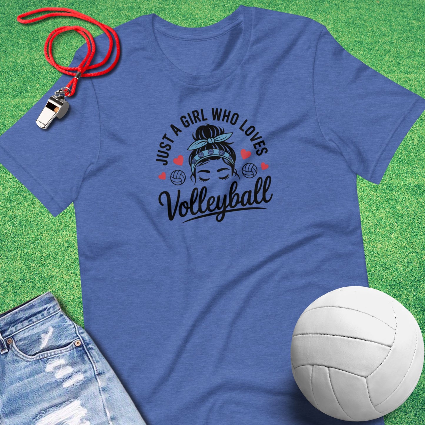 Just A Girl Who Loves Volleyball T-Shirt in Heather True Royal - Volleyball Gear for Players and Fans | Sideline Gods