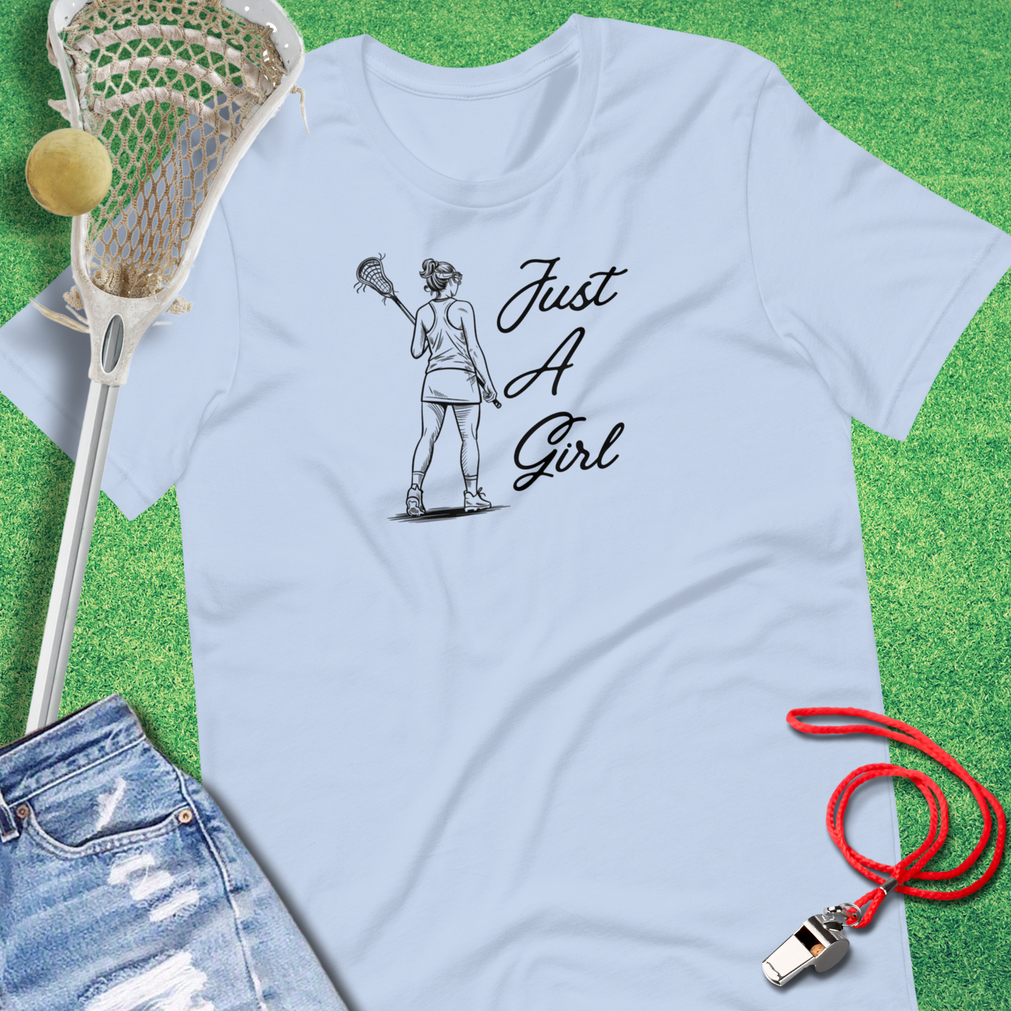 Just a Lax Girl T-Shirt in Baby Blue - Women's Lacrosse T-Shirt for players and fans | Sideline Gods