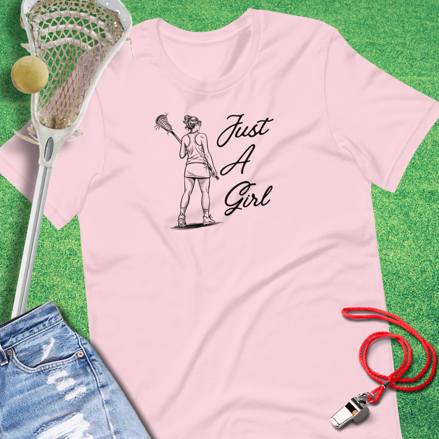 Just a Lax Girl T-Shirt in Soft Pink - Women's Lax T-Shirt for players and fans | Sideline Gods