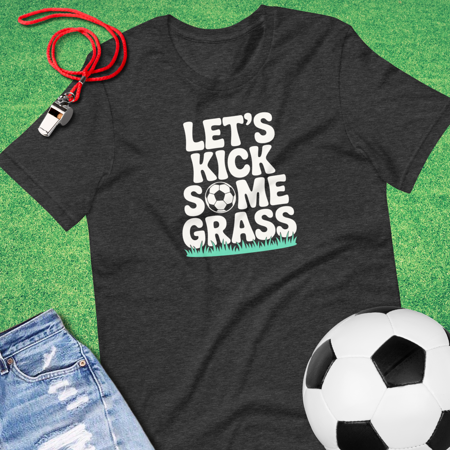 Kick Some Grass T-Shirt in Dark Grey Heather - Funny Soccer Gear | Sideline Gods