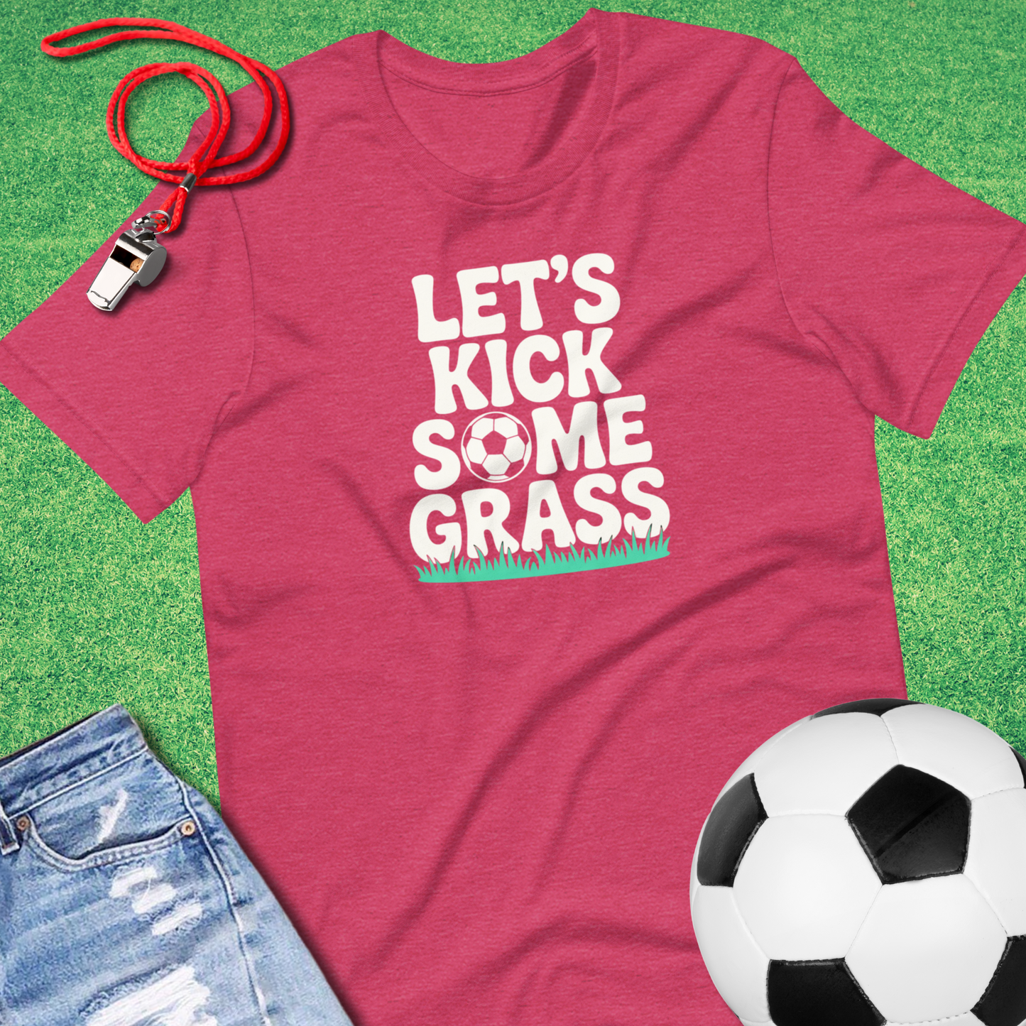 Kick Some Grass T-Shirt in Heather Raspberry - Vintage Soccer T-Shirt | Sideline Gods