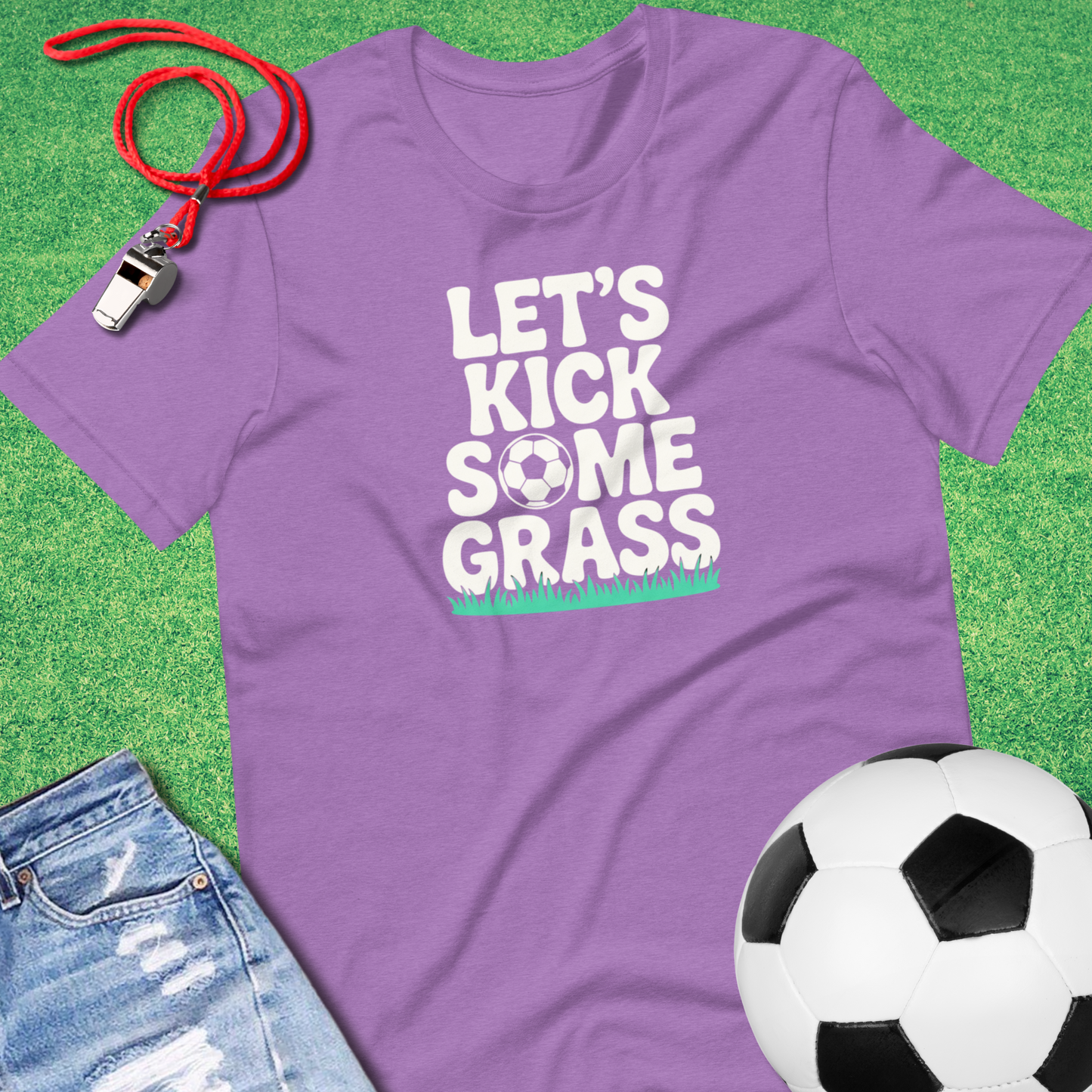 Kick Some Grass T-Shirt in Heather Team Purple - Sarcastic Soccer T-Shirt | Sideline Gods