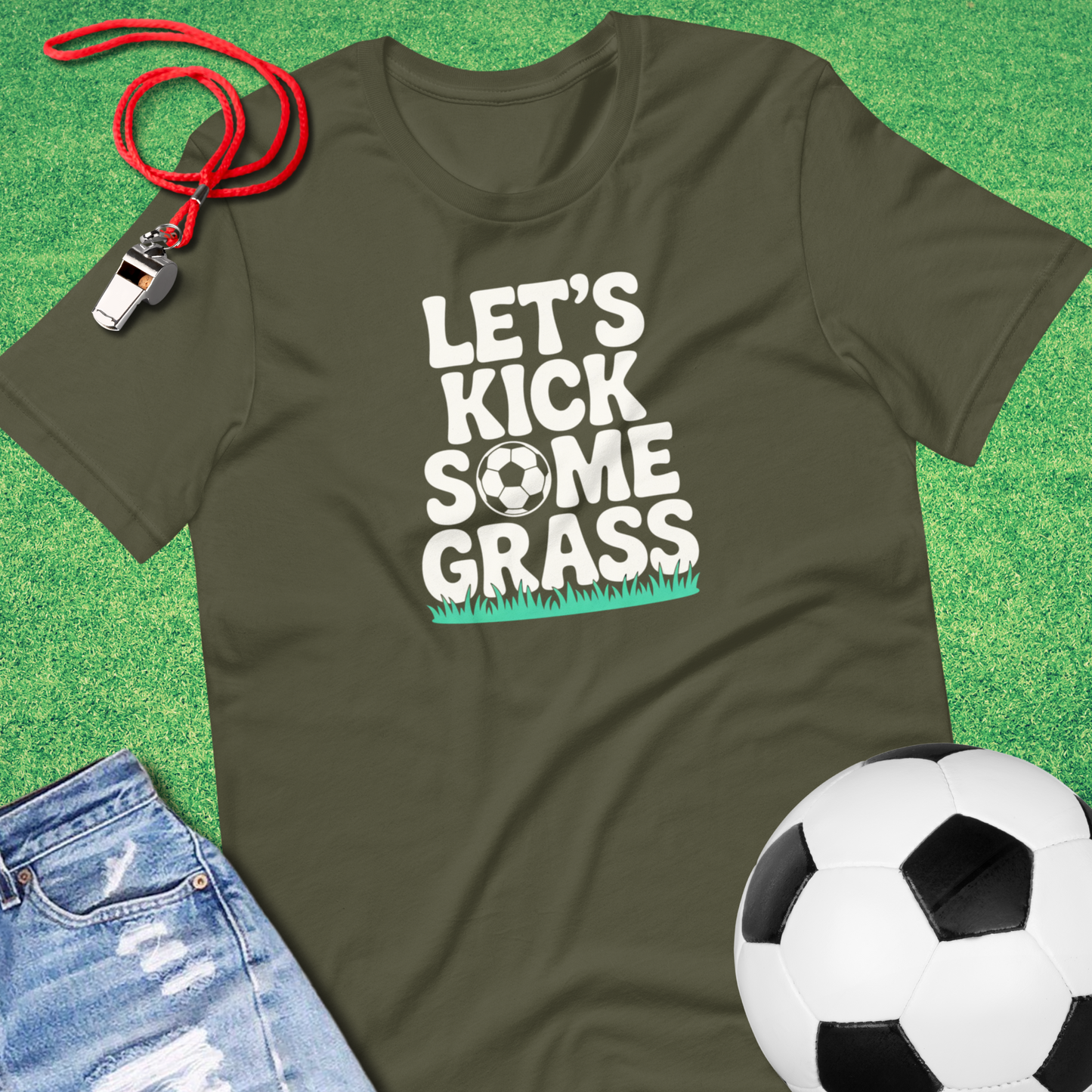 Kick Some Grass T-Shirt in Military Green - Custom Soccer T-Shirt | Sideline Gods