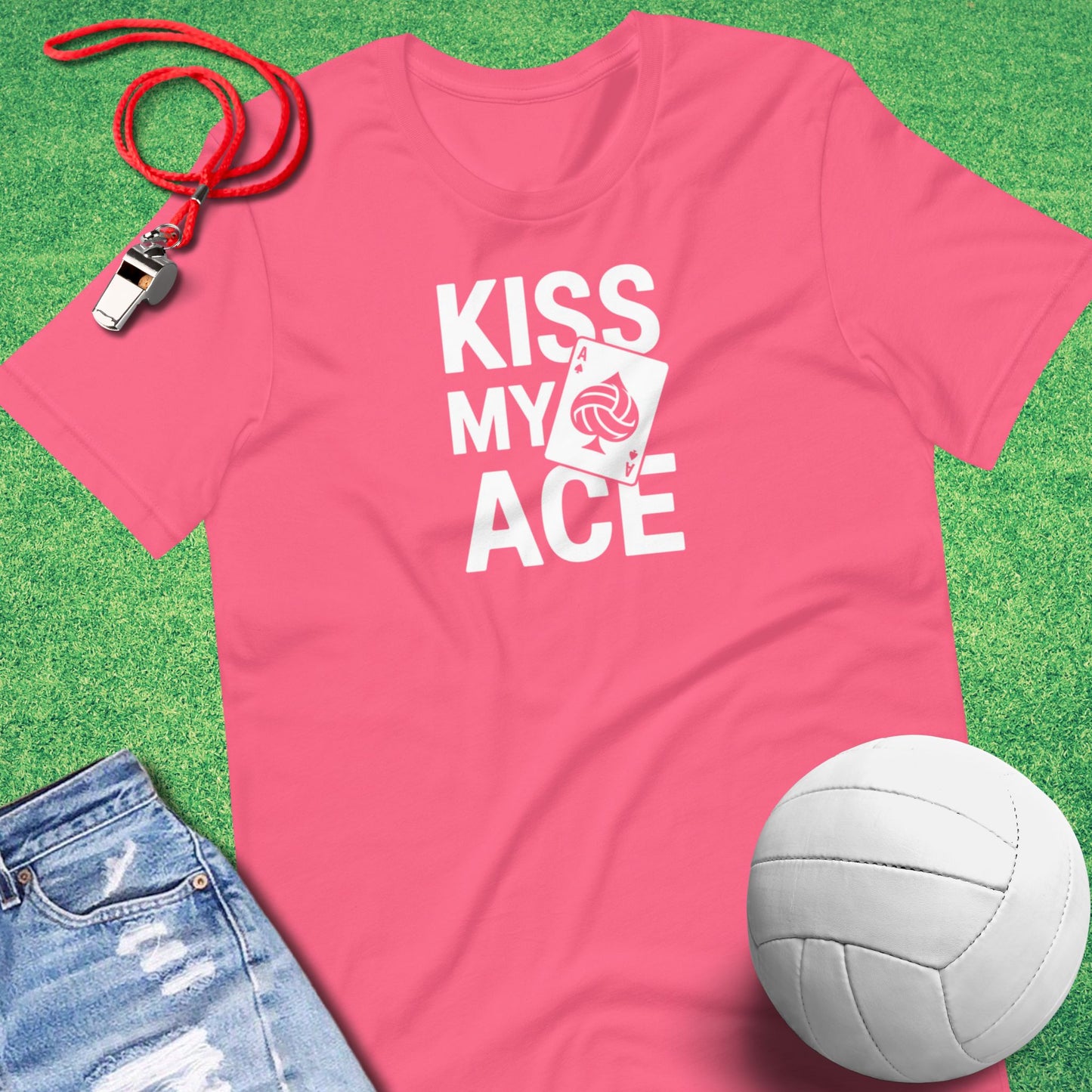 Kiss My Ace T-Shirt in Charity Pink - Volleyball Gear for Players and Fans | Sideline Gods