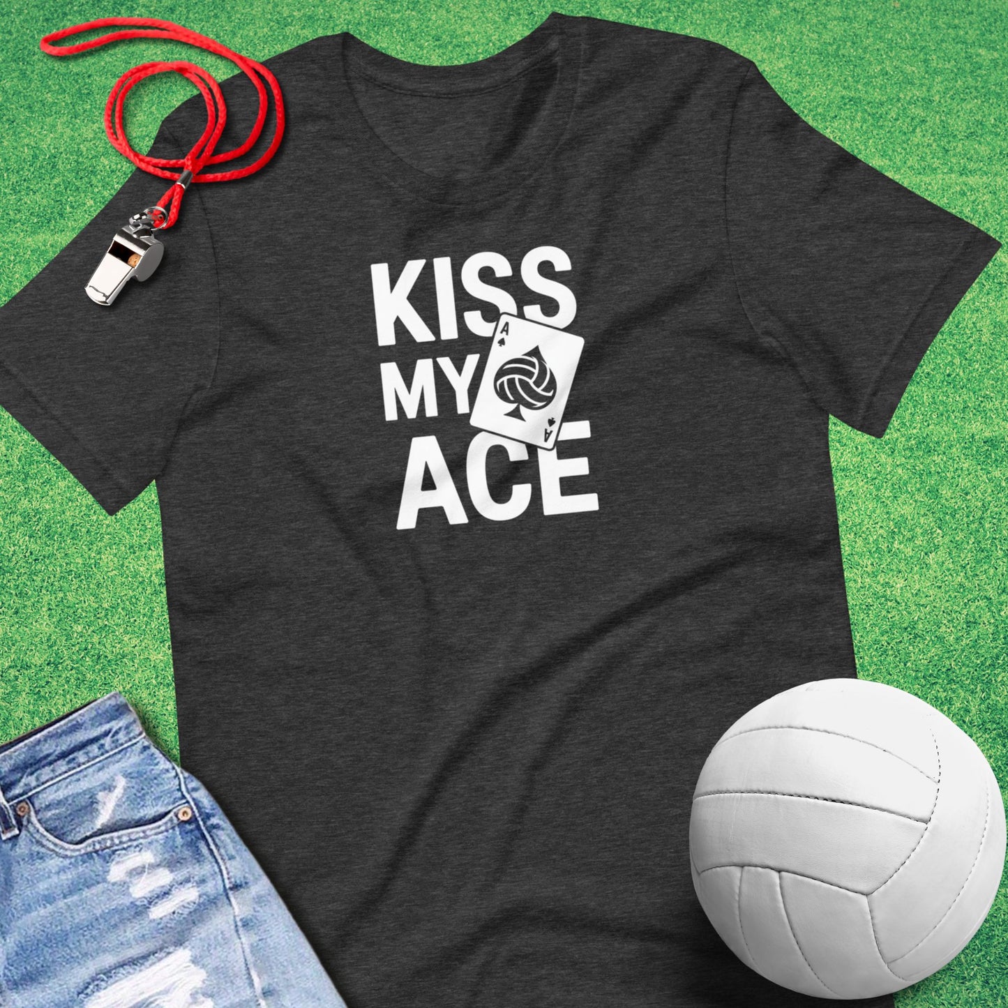 Kiss My Ace T-Shirt in Dark Grey Heather - Volleyball Apparel for Players and Fans | Sideline Gods