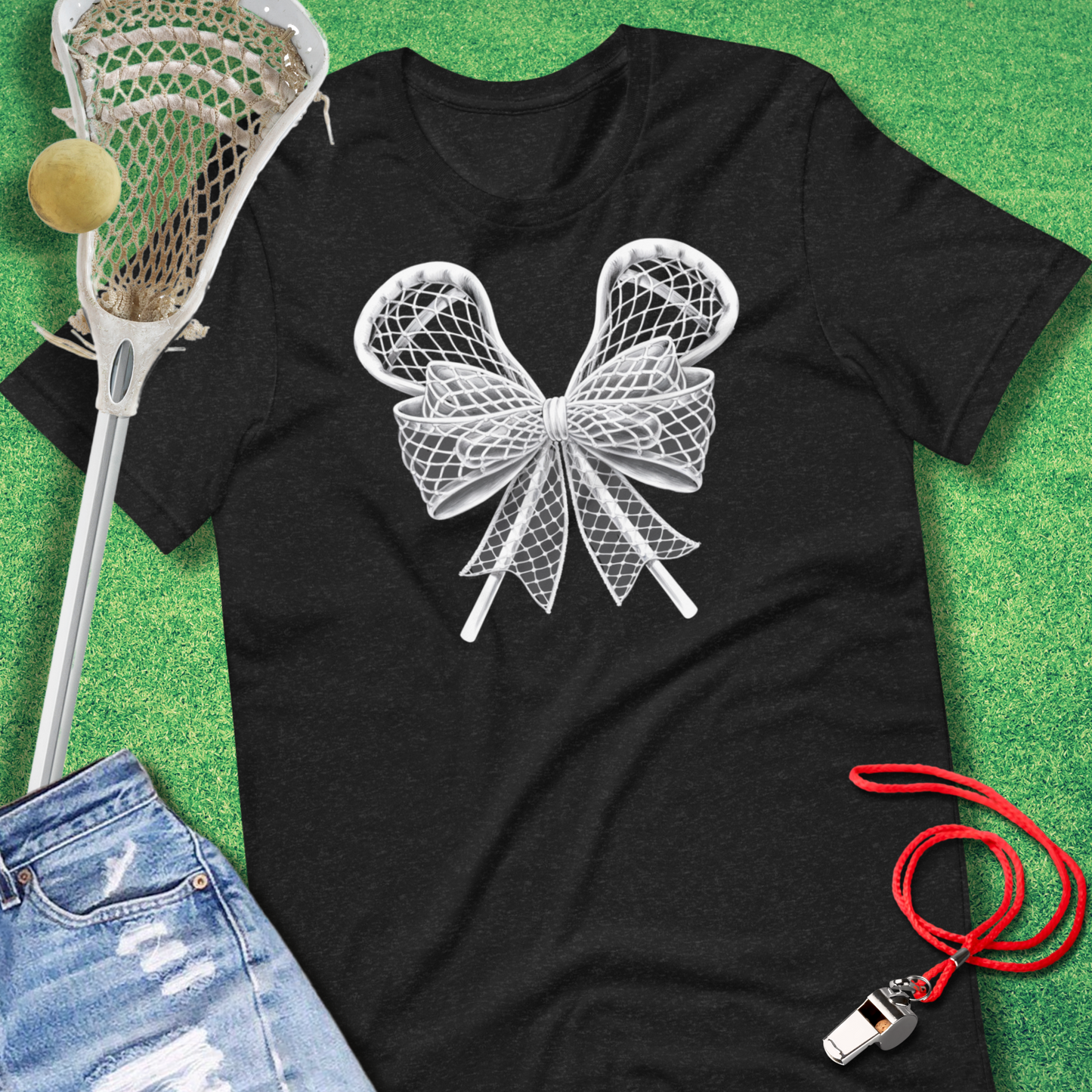 Lacrosse Bow T-Shirt in Black Heather - Lax Mom T-Shirt | Sideline Gods