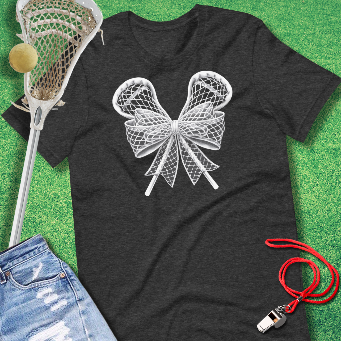 Lacrosse Bow T-Shirt in Dark Grey Heather - Lacrosse Mom Tournament T-Shirt | Sideline Gods