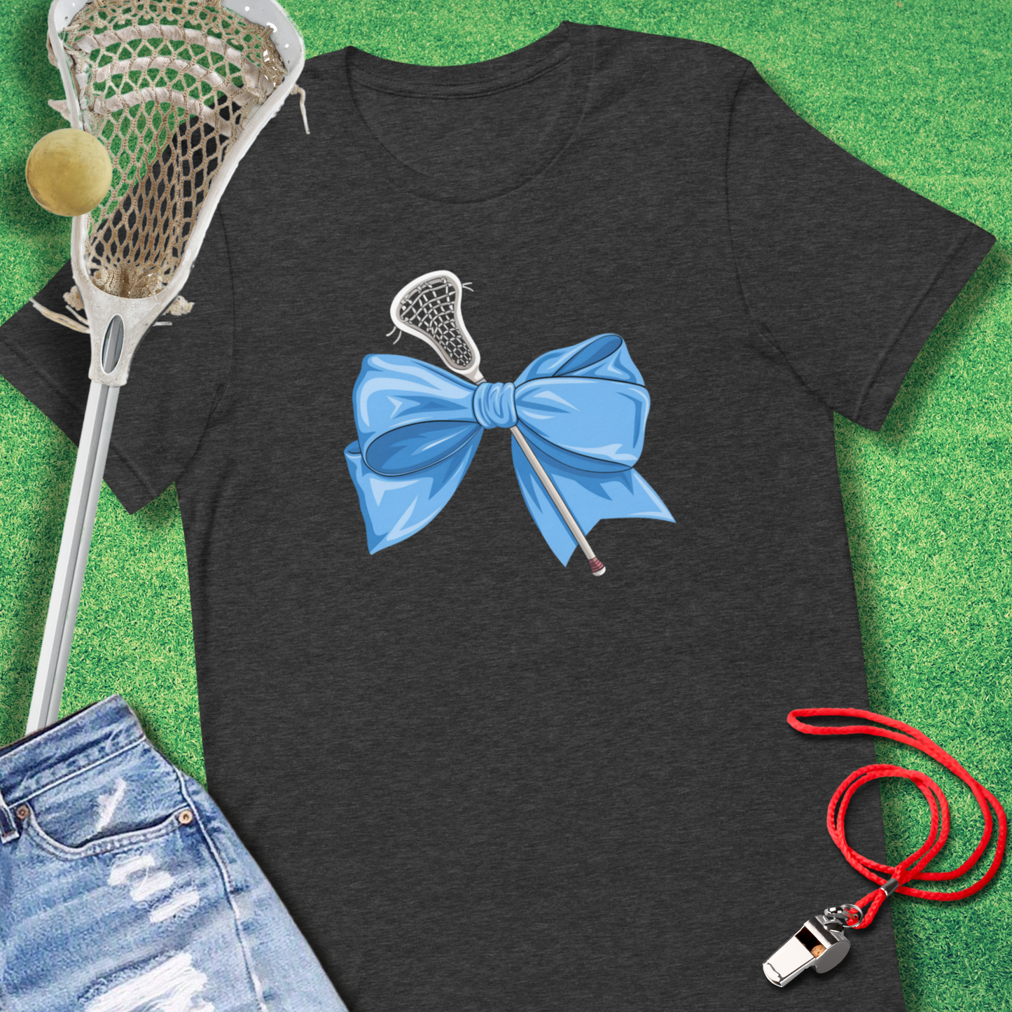Lacrosse Bow T-Shirt in Dark Grey Heather - Lacrosse Mom Gift | Sideline Gods