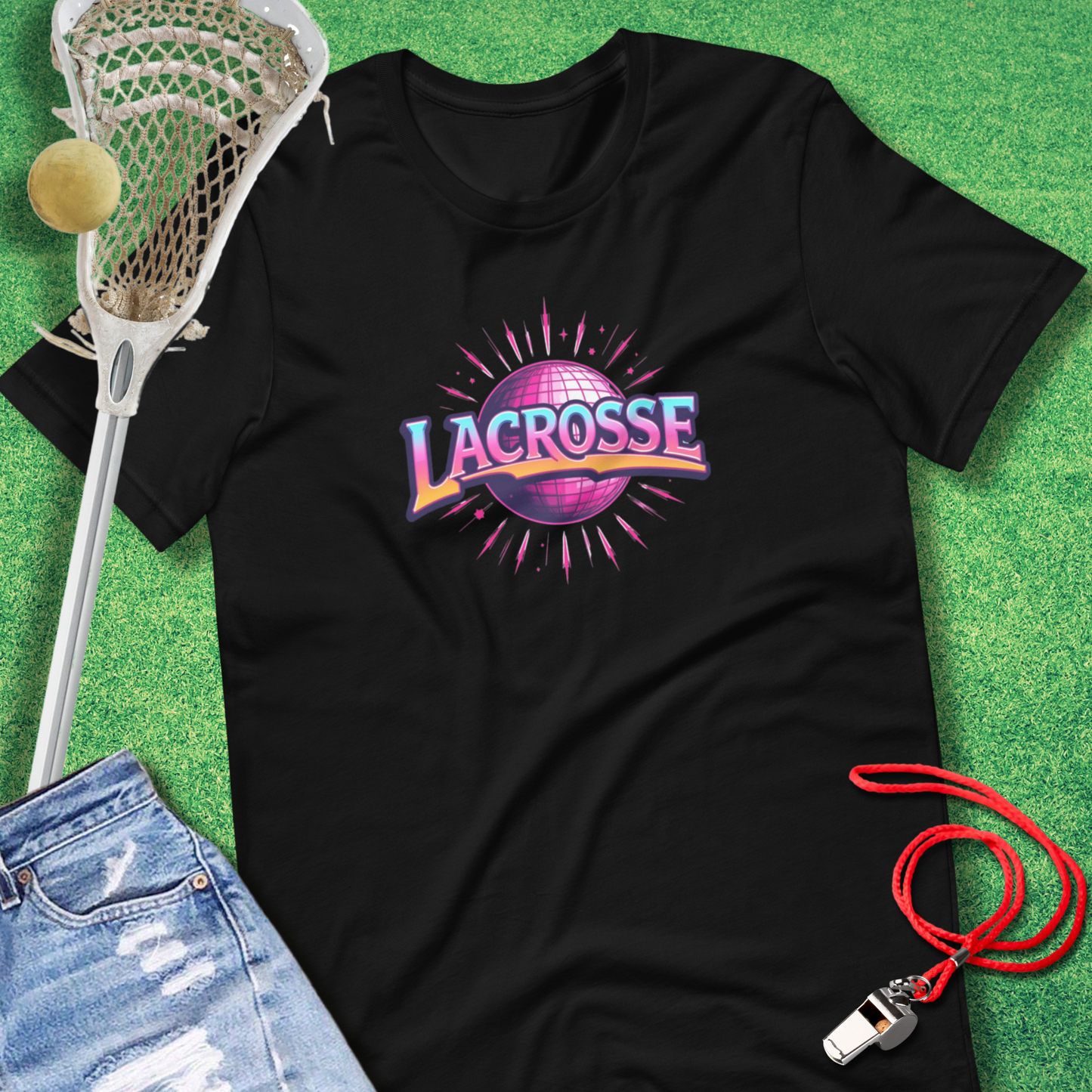 Lacrosse Disco T-Shirt in Black - Retro Lax T-Shirt for Players and Fans | Sideline Gods