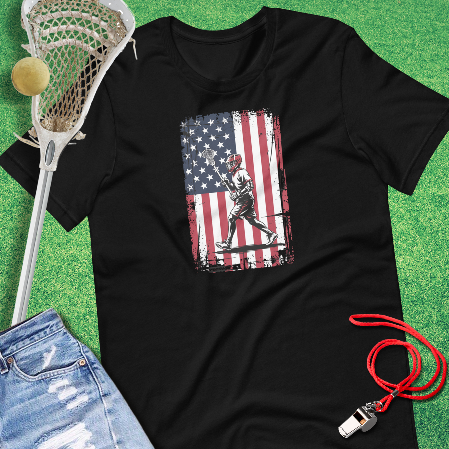 Lacrosse Flag T-Shirt in Black - Patriotic Lacrosse T-Shirt | Sideline Gods