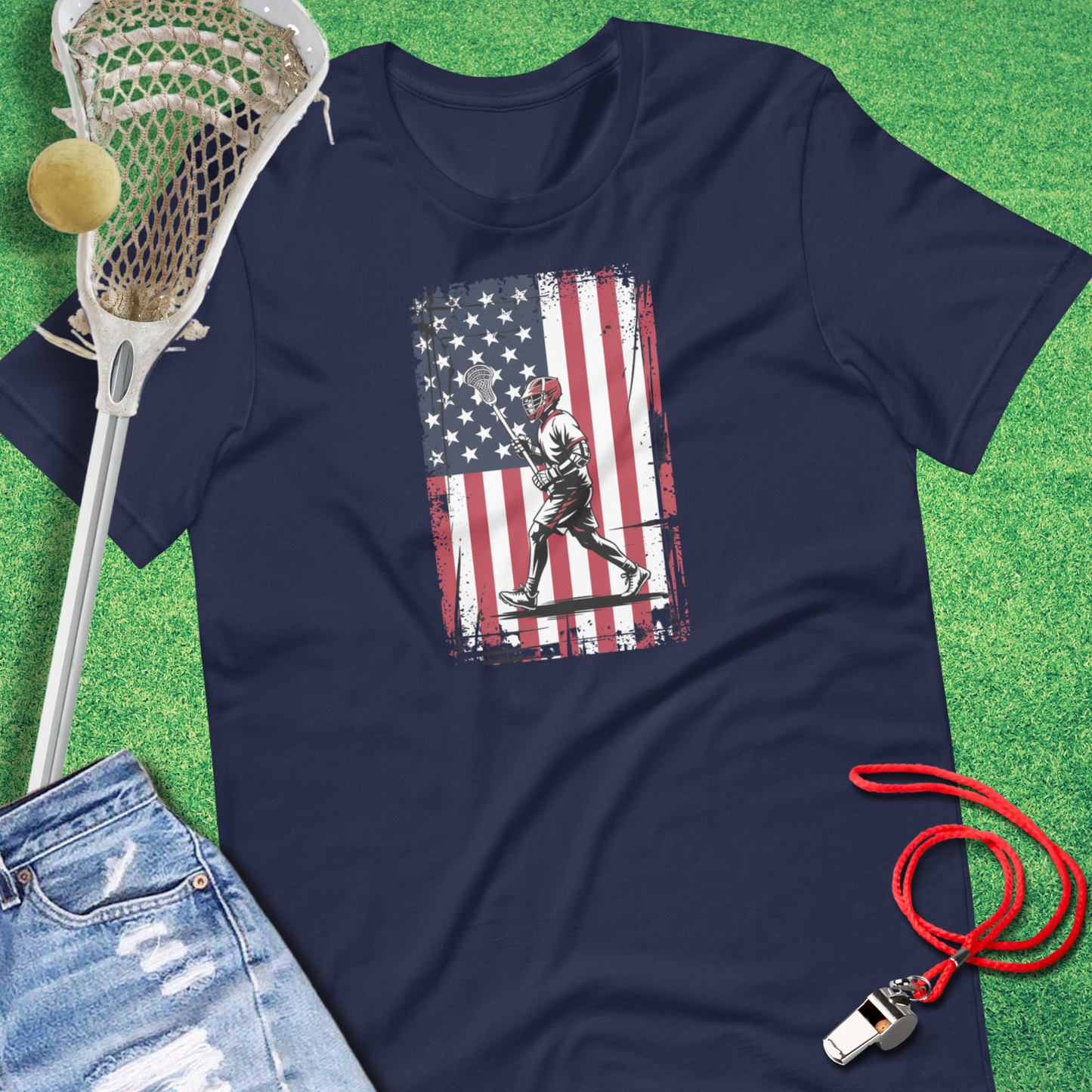 Lacrosse Flag T-Shirt in Navy - American Lacrosse T-Shirt | Sideline Gods