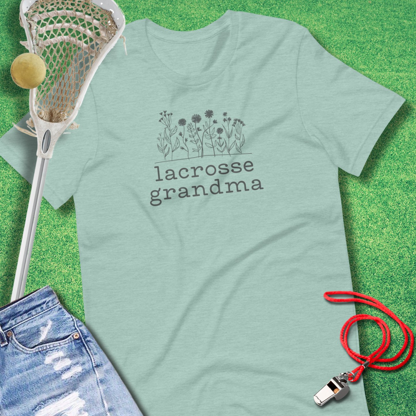 Lacrosse Grandma T-Shirt in Heather Prism Dusty Blue - Lacrosse Grandmother Gift | Sideline Gods