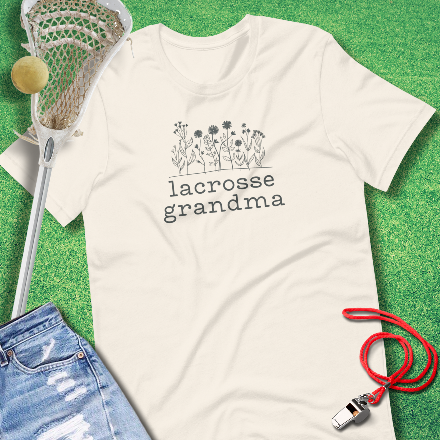 Lacrosse Grandma T-Shirt in Vintage White - Lax Grandmother T-Shirt | Sideline Gods
