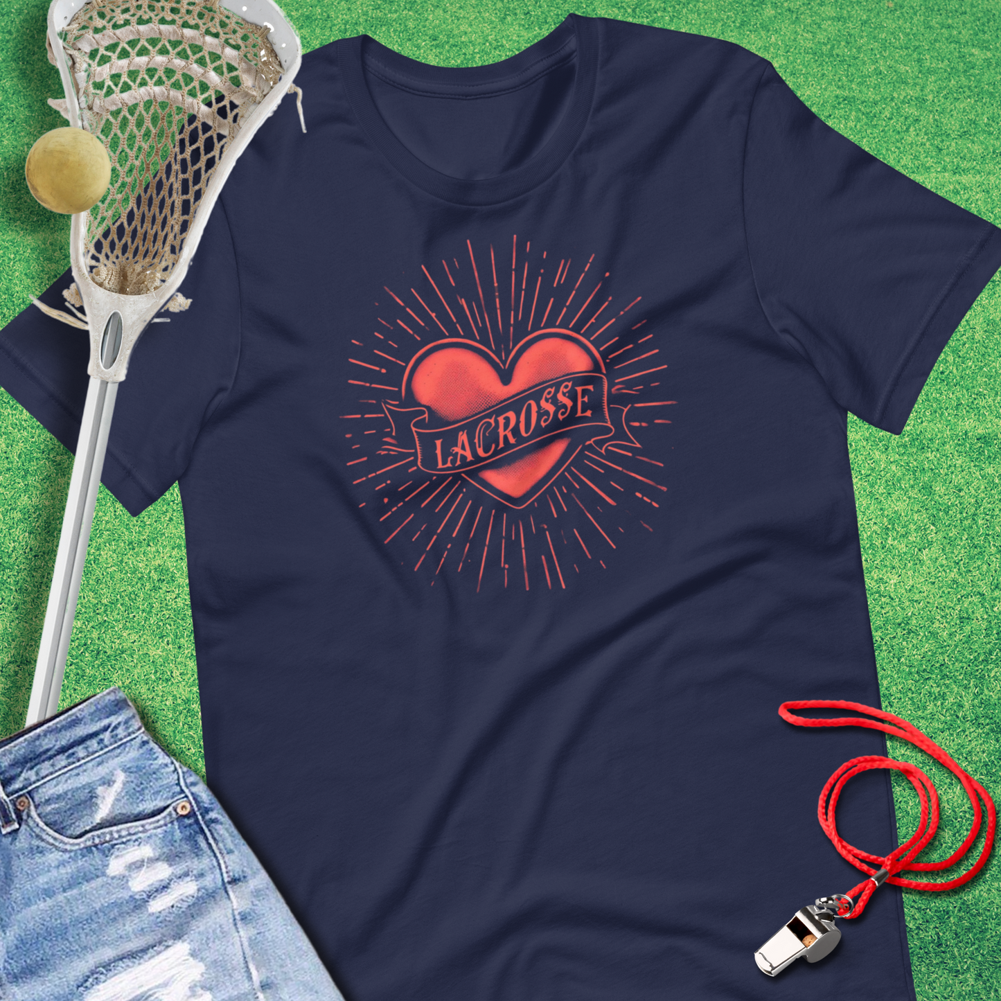 Lacrosse Heart Tattoo T-Shirt in Navy - Unique Lacrosse Apparel for Players and Fans | Sideline Gods
