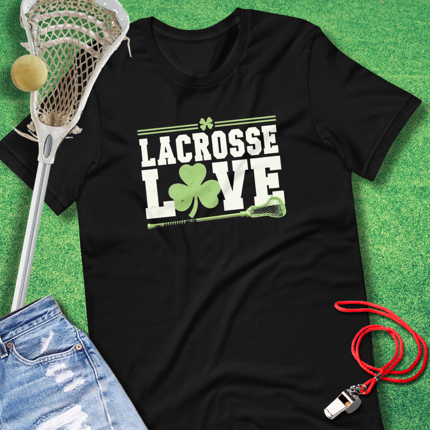 Lacrosse Love Shamrock T-Shirt in Black - St Patrick's Day Lax T-Shirt for Players and Fans | Sideline Gods