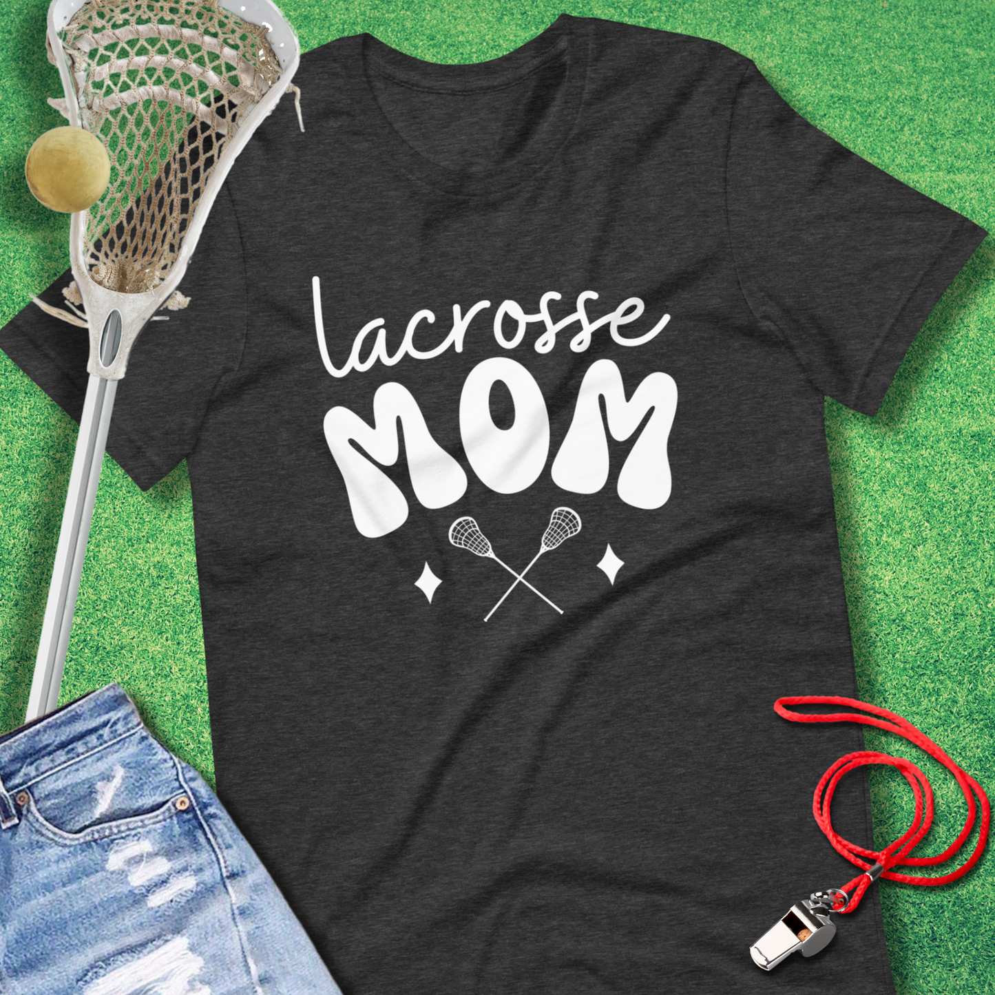 Lacrosse Mom: Vintage Vibes T-Shirt in Dark Grey Heather - Lax Mom T-Shirt | Sideline Gods