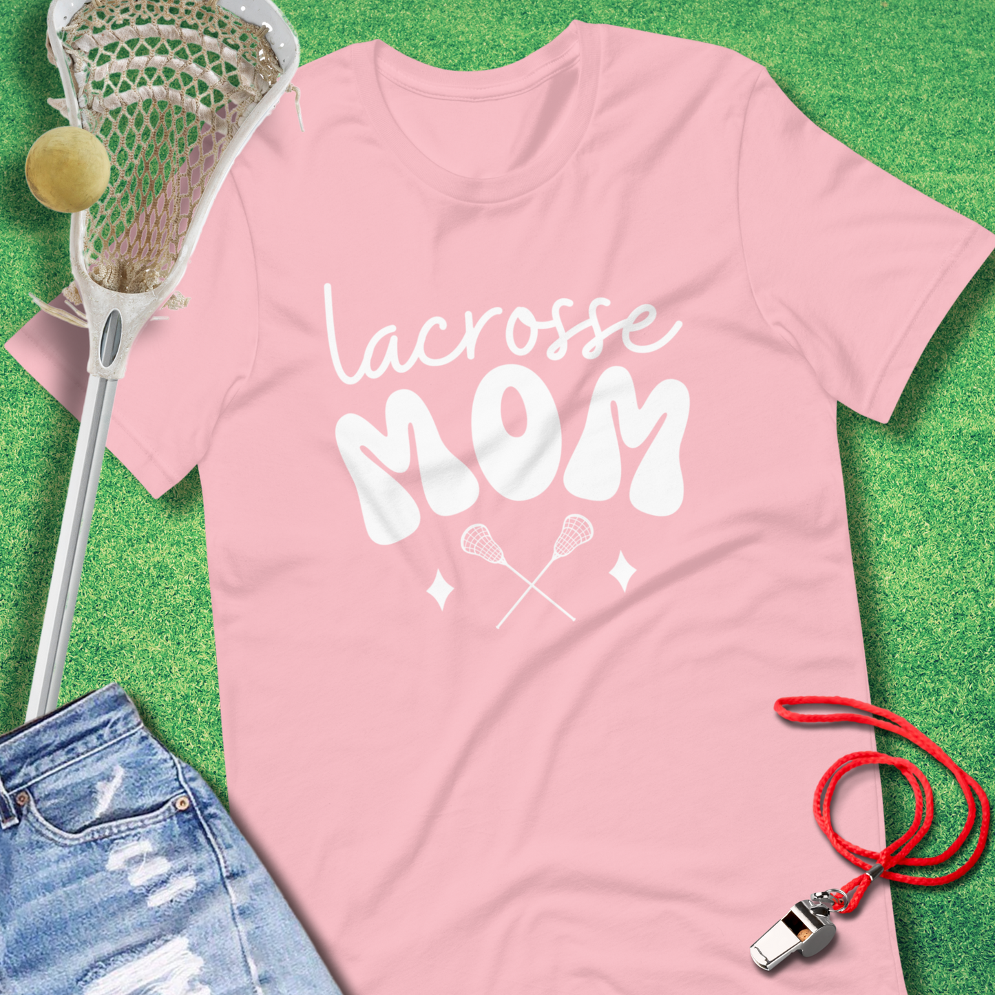 Lacrosse Mom: Vintage Vibes T-Shirt in Pink - Lacrosse Mom Tournament T-Shirt | Sideline Gods