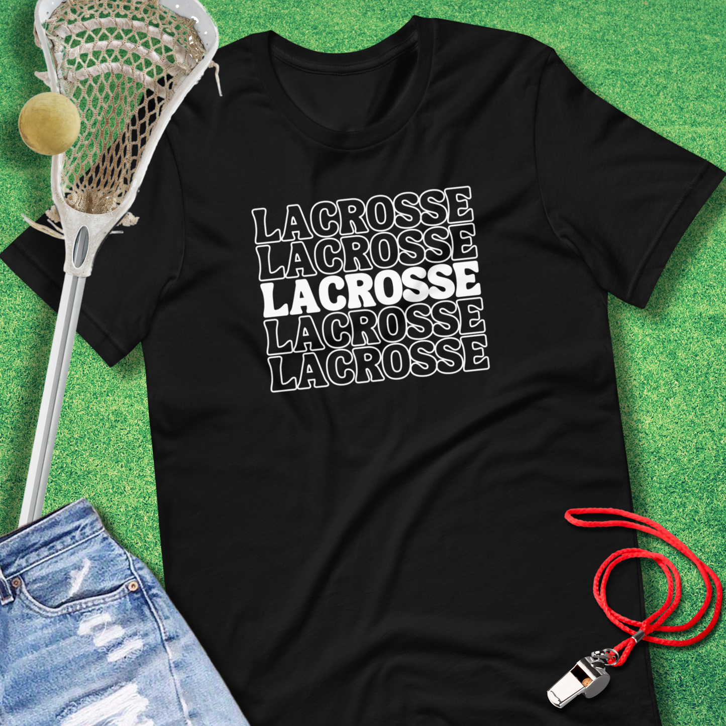 Lacrosse On Repeat T-Shirt in Black - Retro Lax Apparel for Players and Fans | Sideline Gods