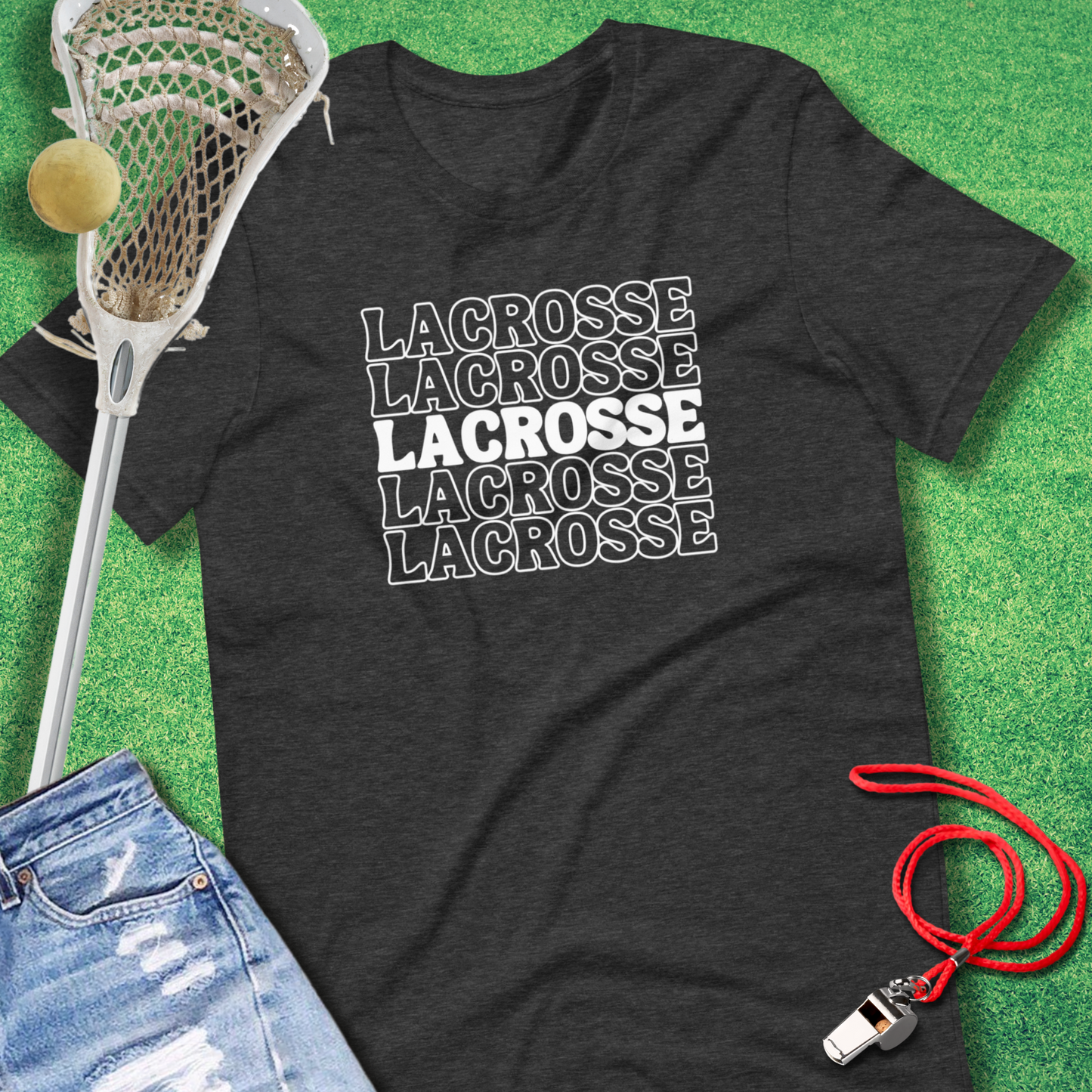Lacrosse On Repeat T-Shirt in Dark Grey Heather - Retro Lacrosse Apparel for Players and Fans | Sideline Gods