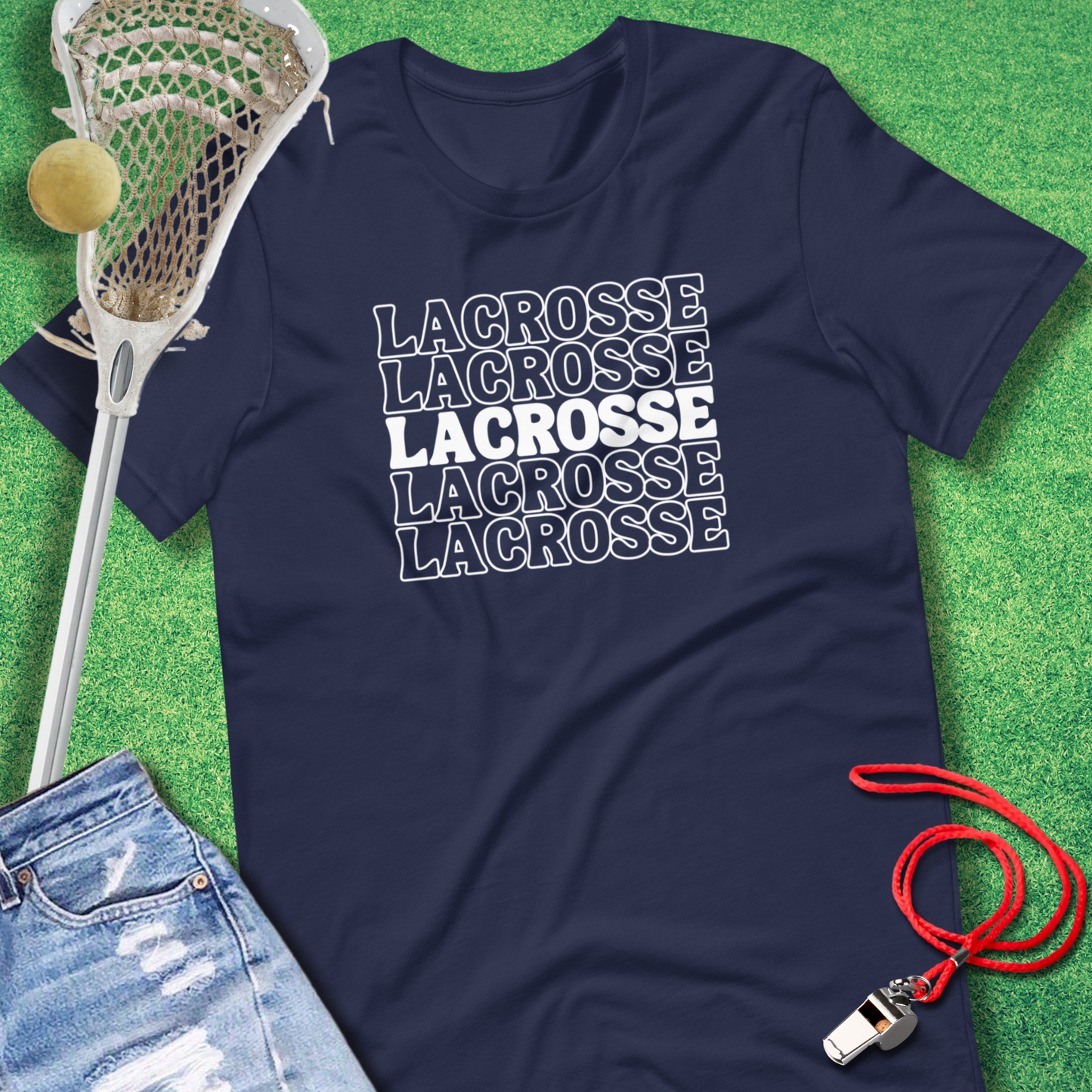 Lacrosse On Repeat T-Shirt in Navy - Retro Lax T-Shirt for Players and Fans | Sideline Gods