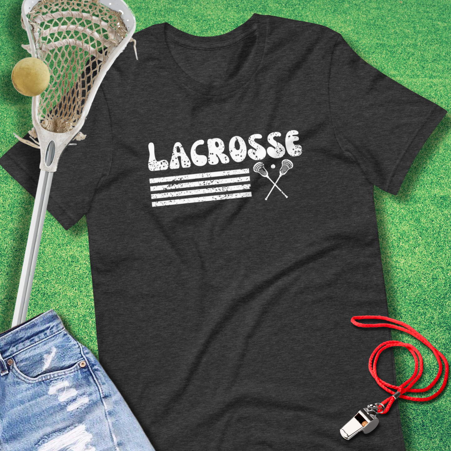 Lacrosse Vintage Distressed T-Shirt in Dark Grey Heather - Best Lacrosse T-Shirt | Sideline Gods