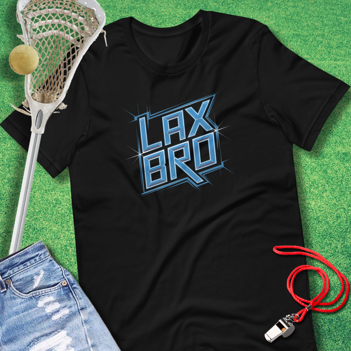 Lax Bro Blue Chrome T-Shirt in Black - Lacrosse T-Shirt for Players and Fans | Sideline Gods