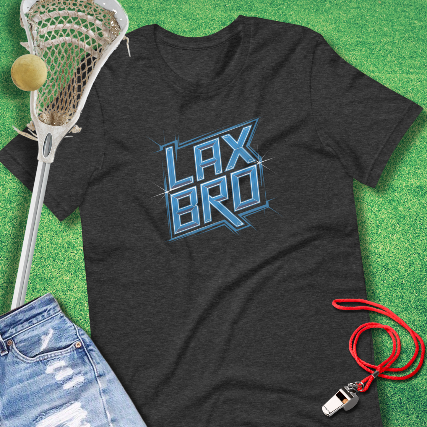 Lax Bro Blue Chrome T-Shirt in Dark Grey Heather - Lax T-Shirt for Players and Fans | Sideline Gods